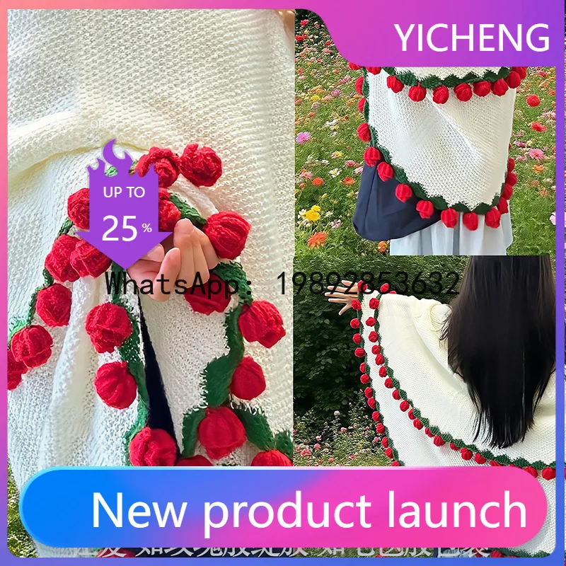 

JF Creative Finished Products Rose Knitted Thread Blanket Bouquet Blanket Wool Handwoven Flowers Gift Bedside Blanket