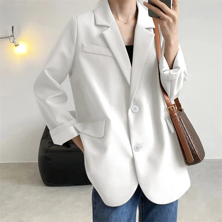 

Женская короткая куртка в корейском стиле, свободного кроя, в британском стиле, белого цвета, весна-осень, из полиэстера, стандартной толщины