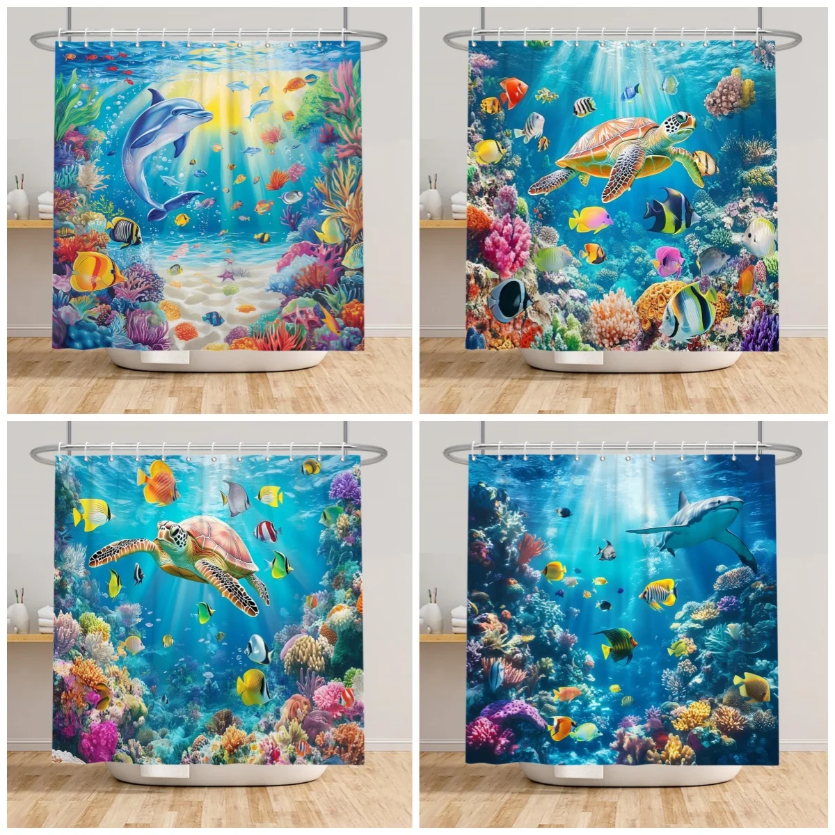 

Underwater World Shower Curtain Coral Reef Marine Life Print Waterproof Bath Curtain For Bathroom Decor Polyester With 12 Hooks