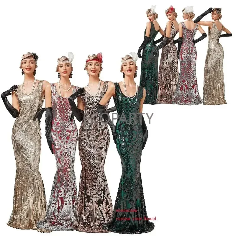 

ecowalson Women 's 1920s Flapper Sequin Gatsby Maxi Long Evening Prom Dress summer dress women vestidos de fiesta 20