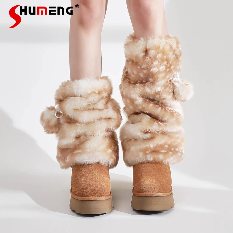 

Рождественские гетры Y2K из искусственного меха, осенне-зимние новые субкультурные плюшевые теплые носки до середины икры, милые гетры в стиле Лолиты для женщин