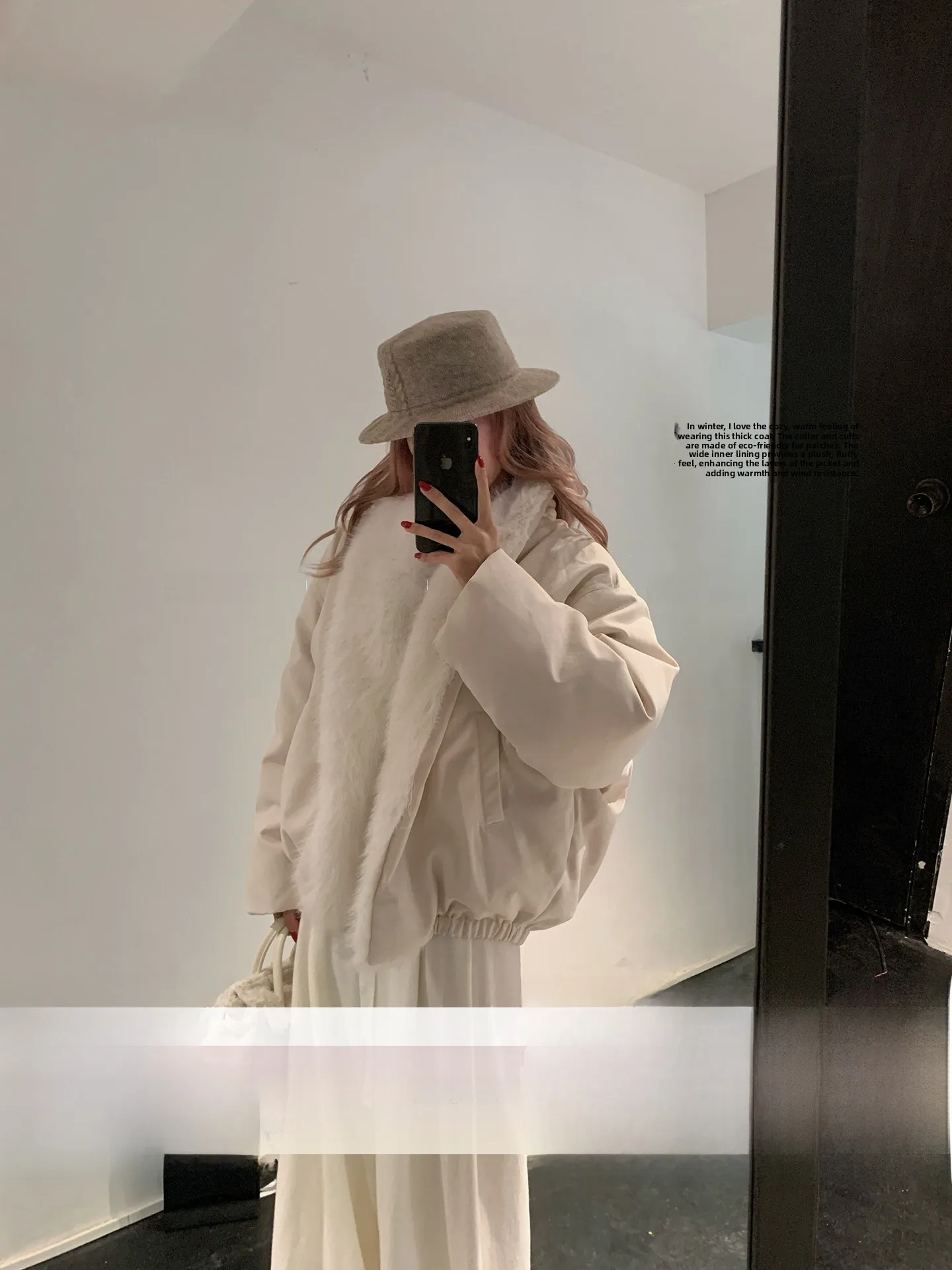 

LILI Miss Winter Snowflake Heavy Work Parka Washed Plush Collar down Jacket Outerwear Casual Loose Fit Thick Long Sleeve