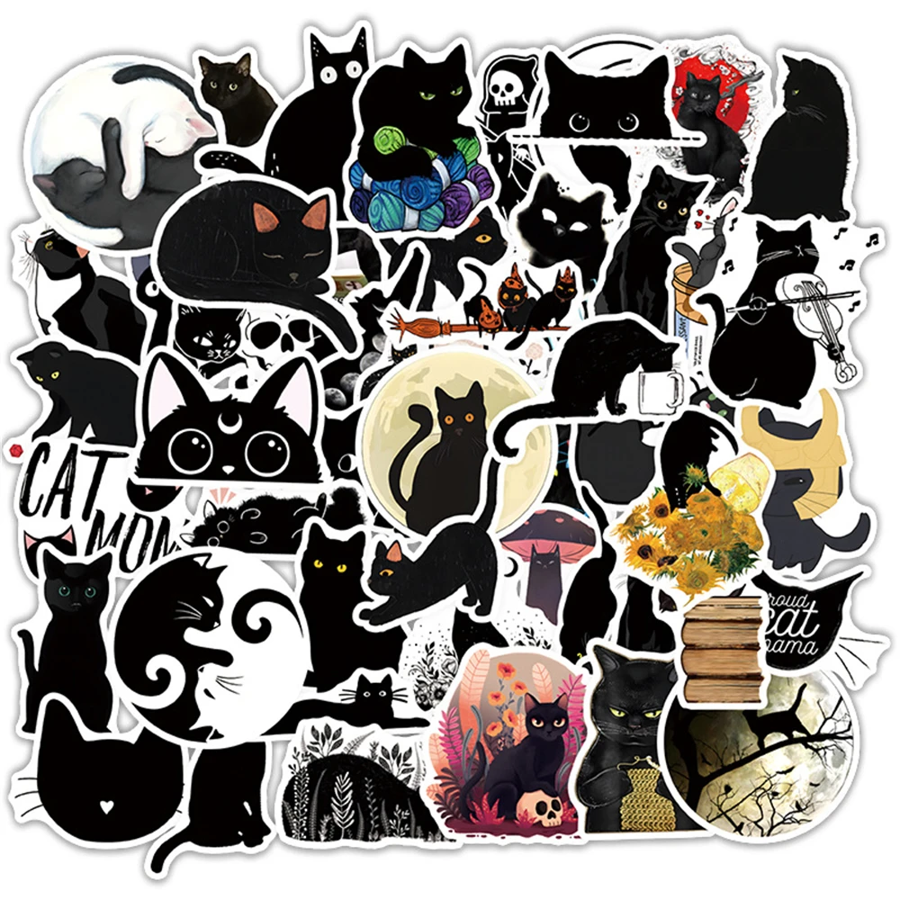 10/30/50PCS Cartoon Cute Animal Dark Cat Graffiti Sticker Laptop Computer DIY  Skateboard  Luggage Notebook  Water Cup Wholesale