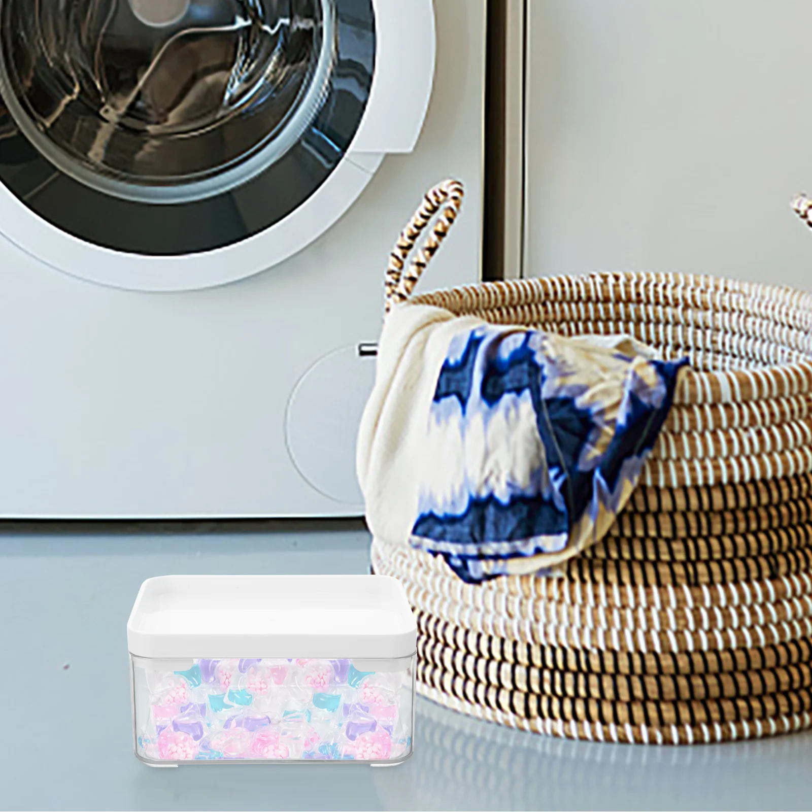 Plastic Laundry Pod Box Containers for Powder Holder Beads Detergent Case Storage White Lid Transparent Small Stackable Protects