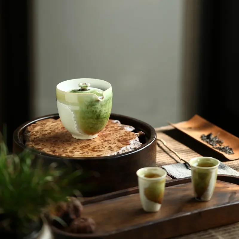 Retro Moss Glaze Ceramic Tea Bowl Handmade Coarse Pottery Kung Fu Teaware Soda Kiln Change Cup Traditional Chinese Gongfu
