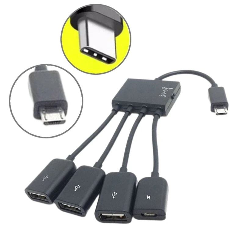 TypeC MicroUSB OTG 4 포트 어댑터 다중 장치 전화용 전원 코드 Dropship