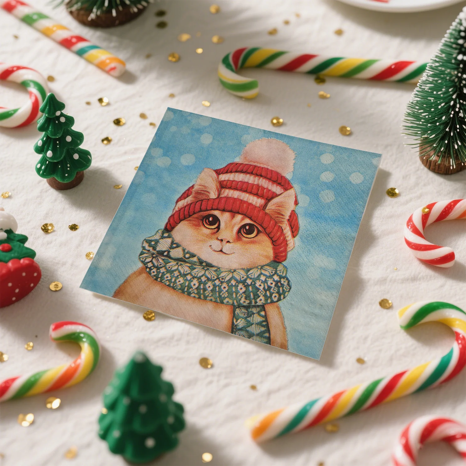 20 قطعة لطيف عيد الميلاد القط المطبوعة المناديل الورقية المتاح 3رقائق 33x33 سنتيمتر-المناديل القابل للتصرف الشتاء الأحداث الأطراف الجدول إعدادات