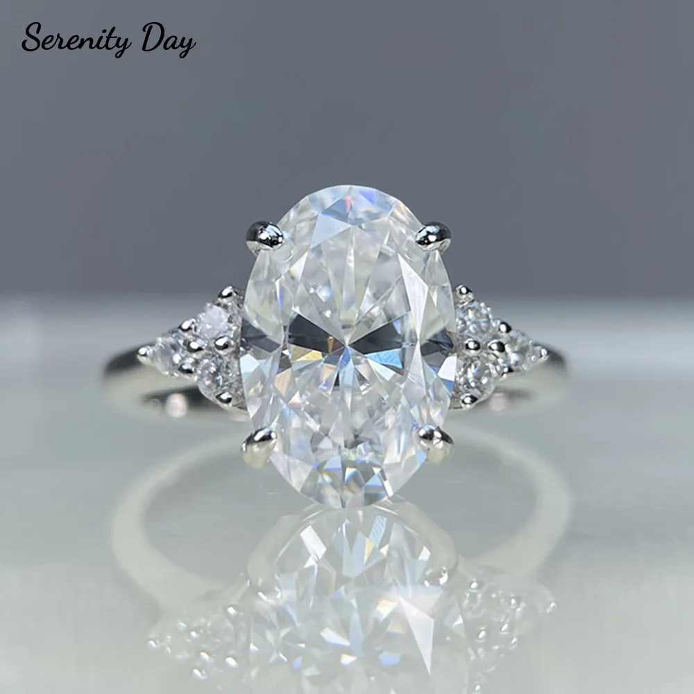 Serenity 4.5ct Oval Cut Moissanite Rings for Women Gift 100% S925 Sterling Silver Bands Jewelry Sparkling D Color Wedding Rings
