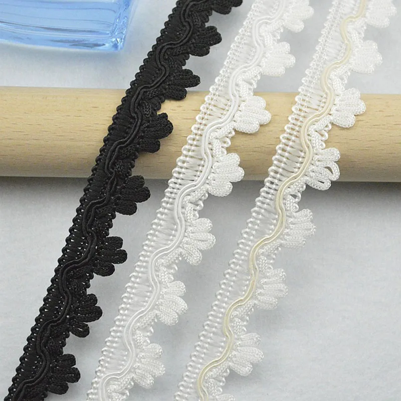 5m/16.4ft each Pack Artisanal Wavy Floral Lace Trim Black White Cream for Gothic Bridal Victorian Style Costumes High-End Crafts