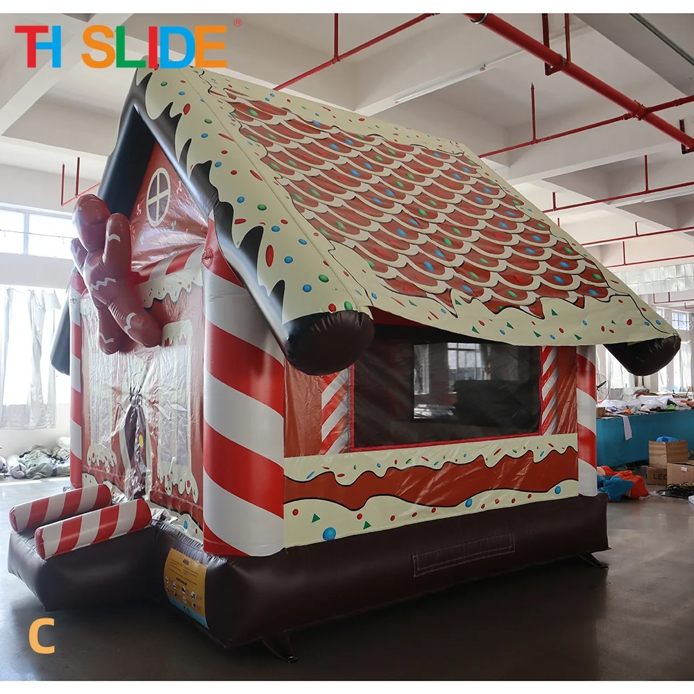 Envío aéreo rápido a puerta, castillo inflable comercial de Papá Noel, casa inflable de pan de jengibre, castillo inflable para Navidad