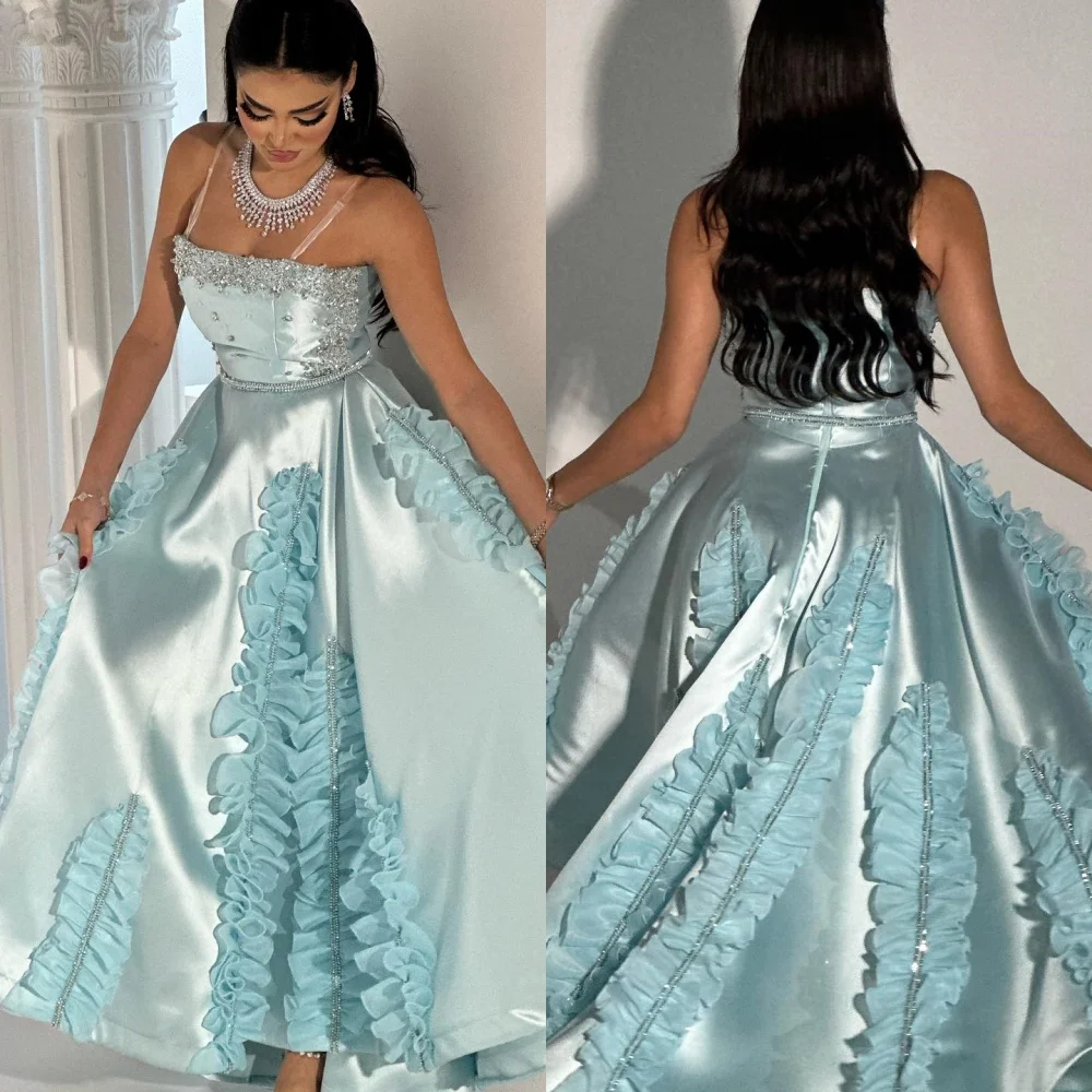 

Jiayigong High Quality Satin Draped Pleat Sequined Christmas A-line Strapless Bespoke Occasion Gown Midi DressesEvening