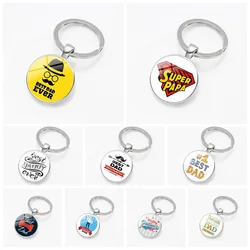 New Glass Pendant Metal Keychain Super Papa Best Dad Ever Father's Day Gift