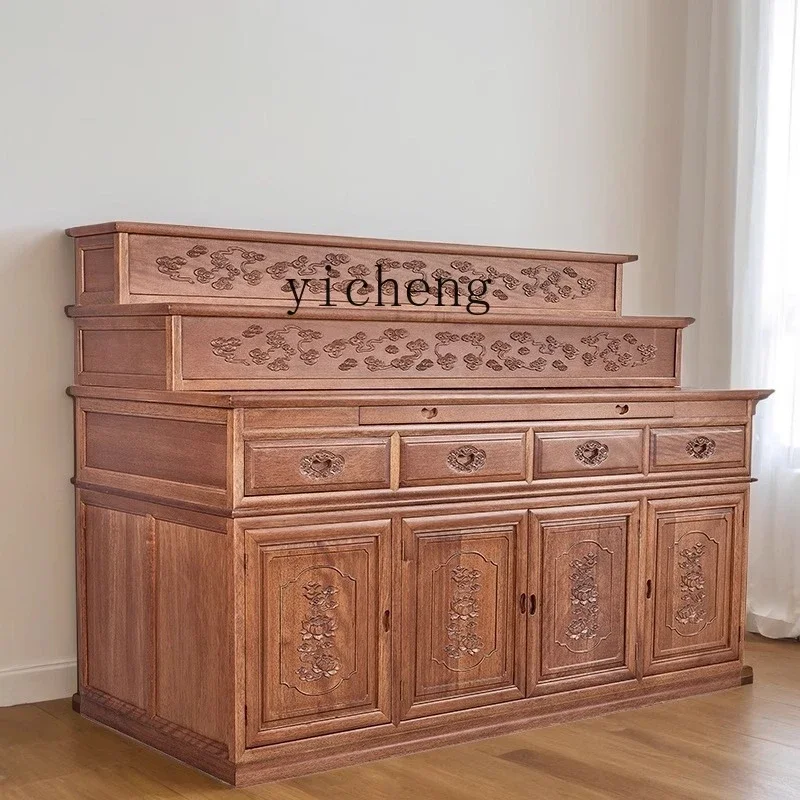 v9.9- solid wood carving flower ladder multi-layer table incense household table Tibetan three-layer Buddha table cabinet