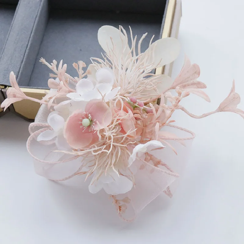 ビジネスのお祝い、シミュレーションフラワー、結婚式用品、写真アクセサリー、シャンパンピンク479用のboutonniereと手首のコサージュ