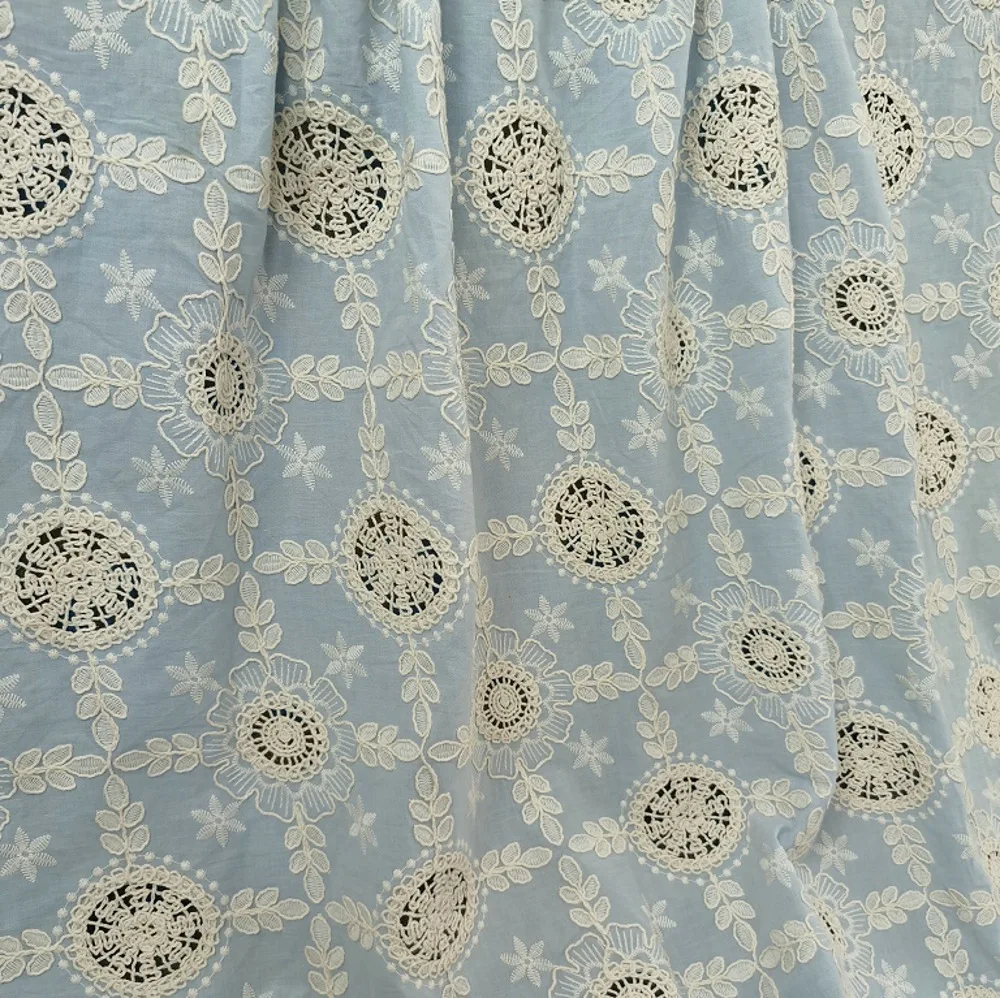 

New Cotton laser disc rope punching hollow Embroidery Cloth Circle Floral Geometric Fabric Nigerian African Wedding Dress Fabric