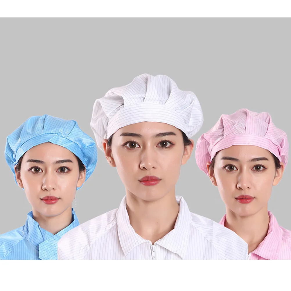 4 pcs Anti-Static Chef Hat Breathable Polyester Reusable Workshop Cap For Electronics Food Factory Work Adults Working Cap