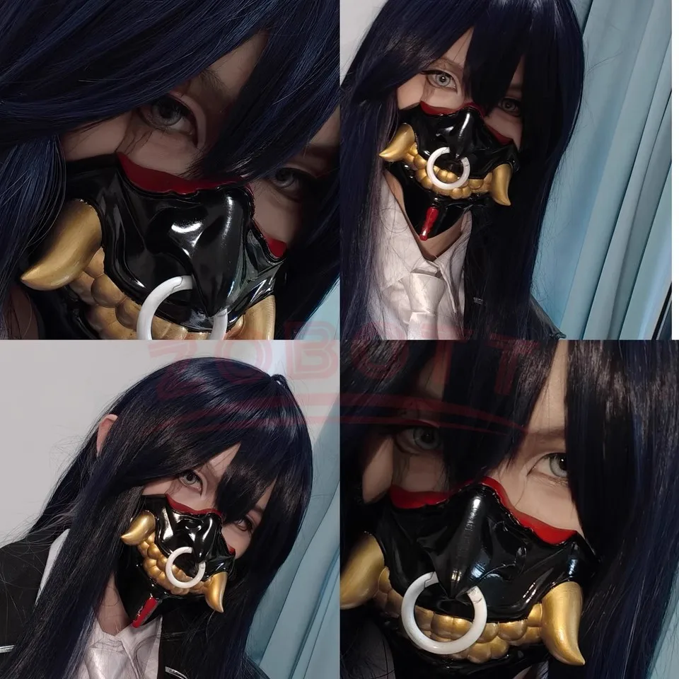 Anime Rahu Cosplay Prop Maske Schwarz Langes Glattes Haar Perücke Weibliches Rollenspiel Japanischer Stil Prajna Halbgesichtsmaske Halloween Party