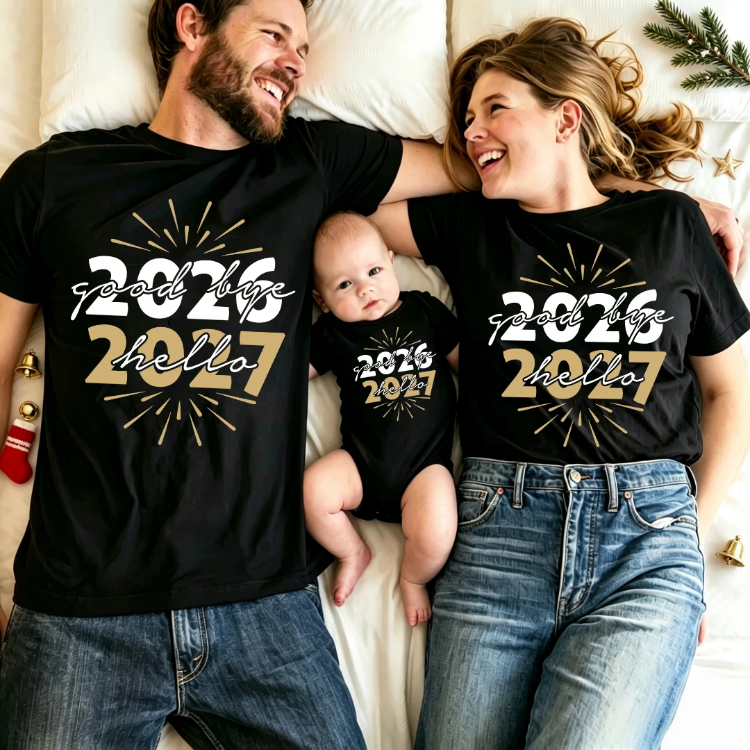 Goodbye 2026 Hello 2027 Family Christmas Matching Clothes Mom Dad Daughter Son Tops Family Look Xmas Shirt New Year Holiday Gift