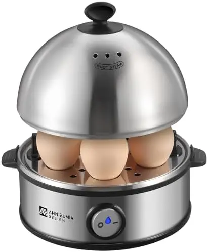 

Annie & Mia Stainless Steel Electric Egg Cooker – 7-Egg Capacity, 360W, Auto Shut-Off, BPA-Free, Multi-Function