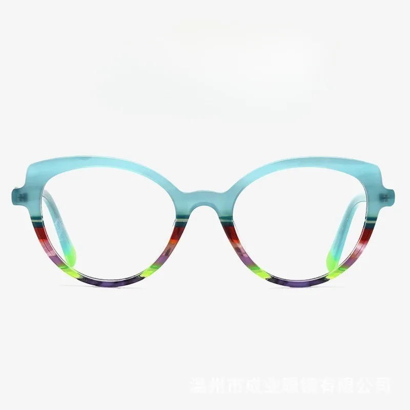 

The New Multi-color Patchwork Cat-eye Board Eyeglass Frame Features Retro Trendy Patterns That Can Be Matched with Myopia