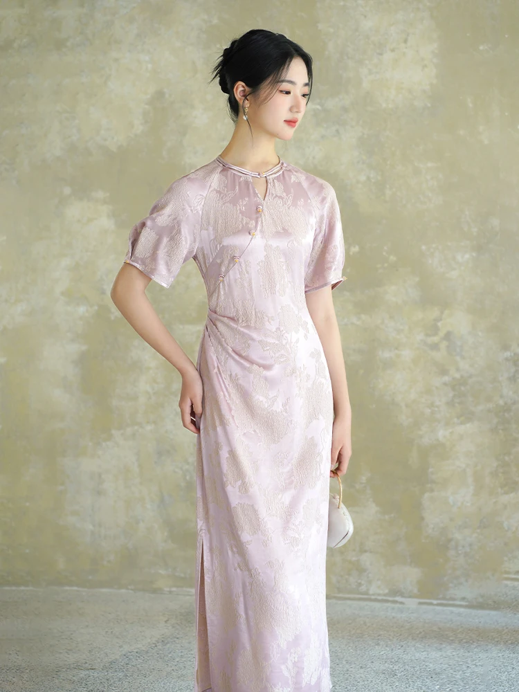 

Новый китайский шелковый улучшенный женский летний национальный сле высокого класса с вышивкой фиолетового шелка Dr