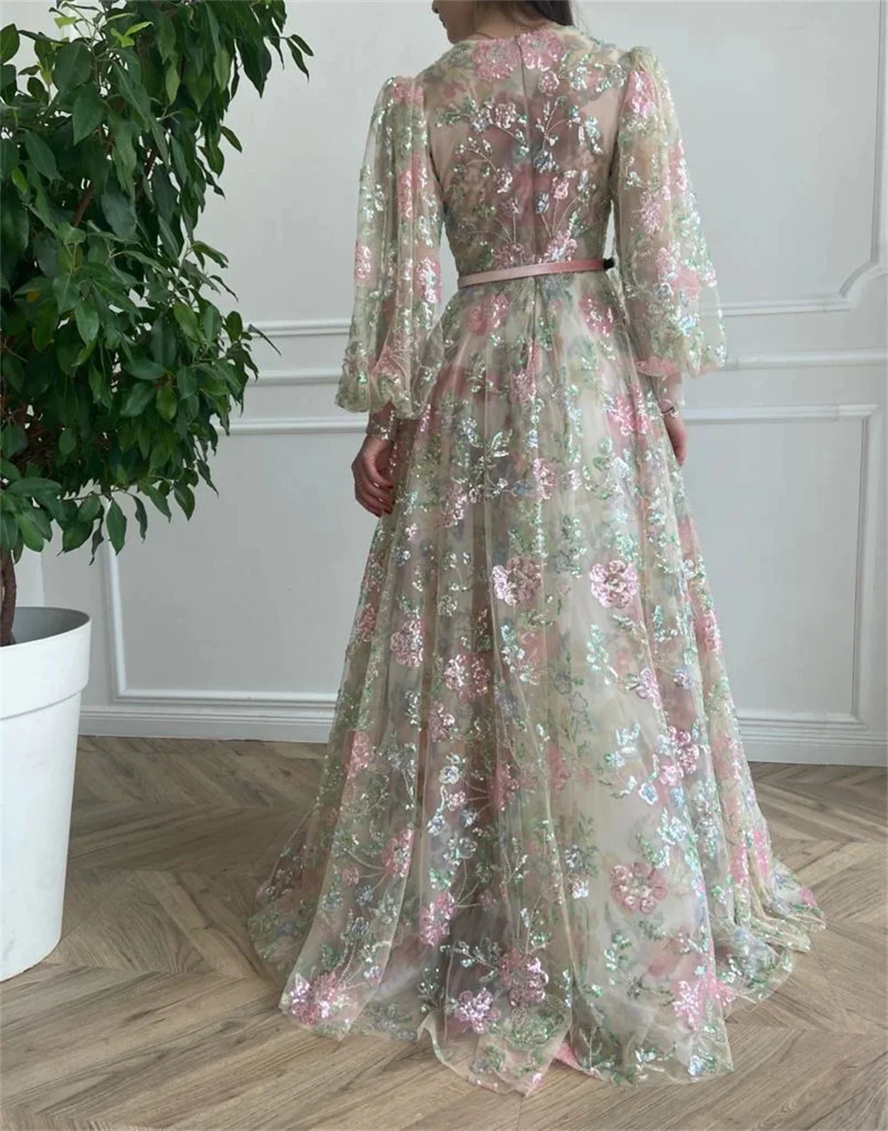 Annie Luxury Embroidered Sequins Prom Dresses Elegant Women\'s Long Sleeves Dresses فساتين السهرة Tulle Party Dress Customized