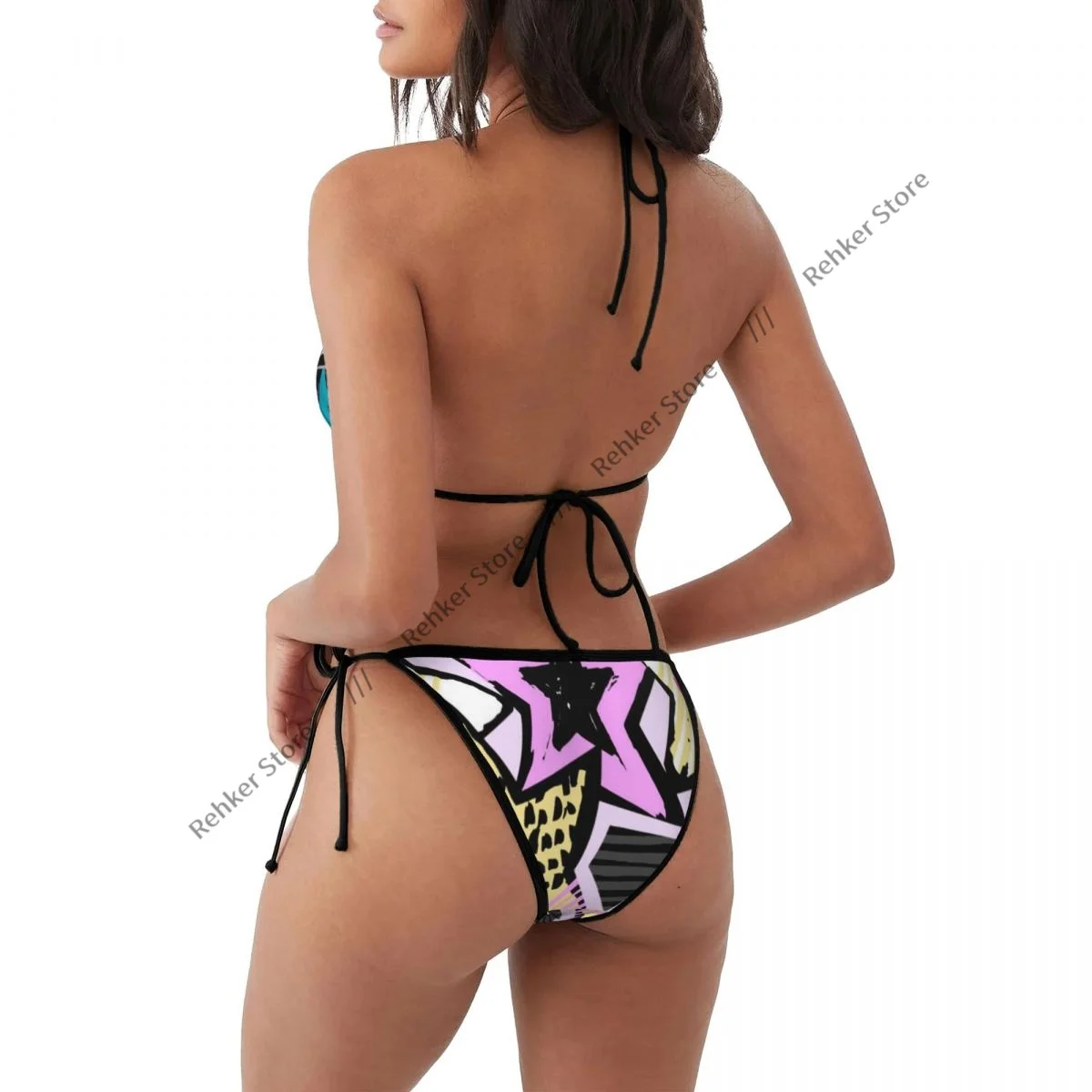 Bikini Set Swimwear Women Swimsuit Sexy Push Up Swimming Bathing Suit Star Shapes Graffiti Hipster Beachwear Summer Brazilian