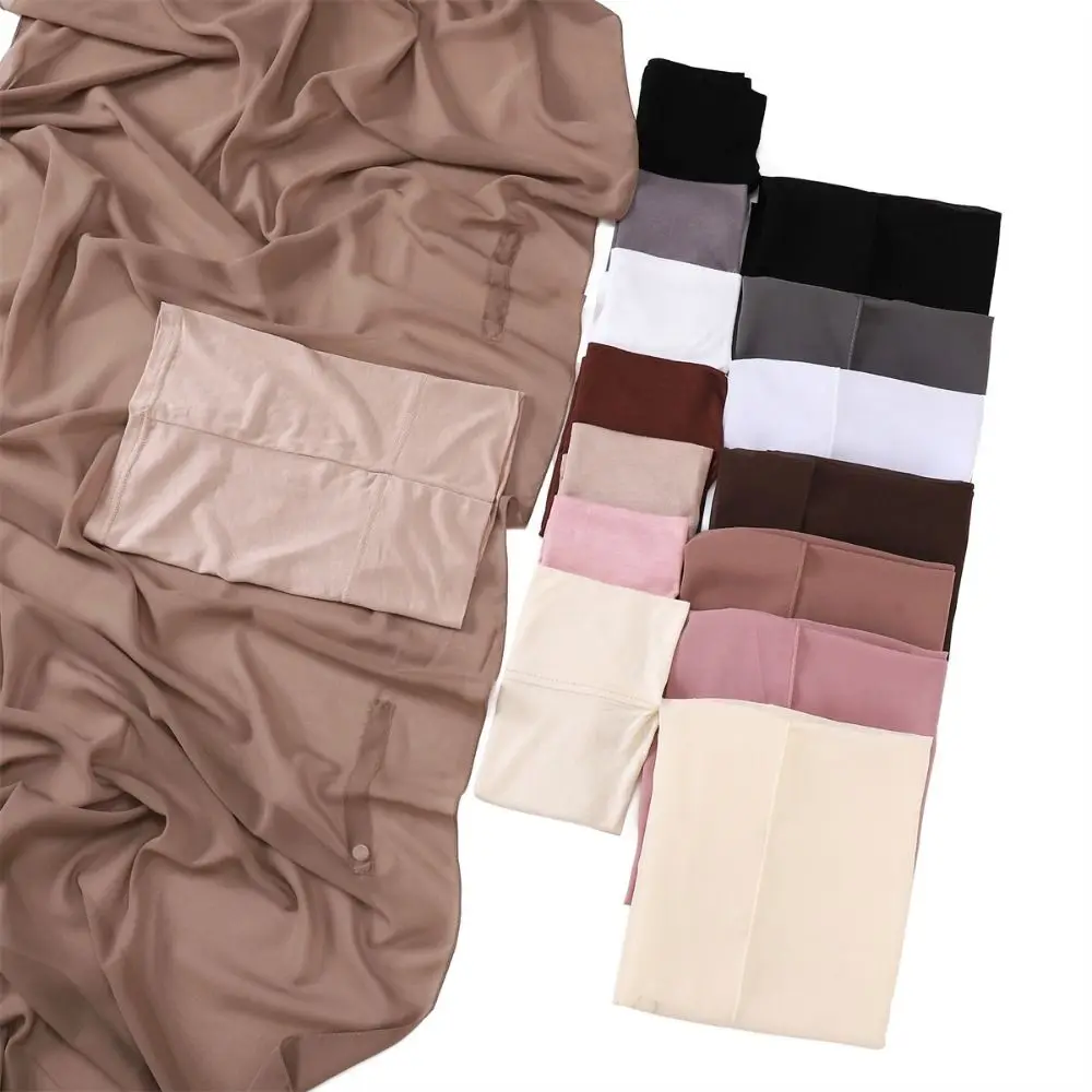 2in1 Instant Chiffon Hijab Scarf Solid Color Bulit-In Magnets Muslim Long Headscarf Easy To Wear with Undercap