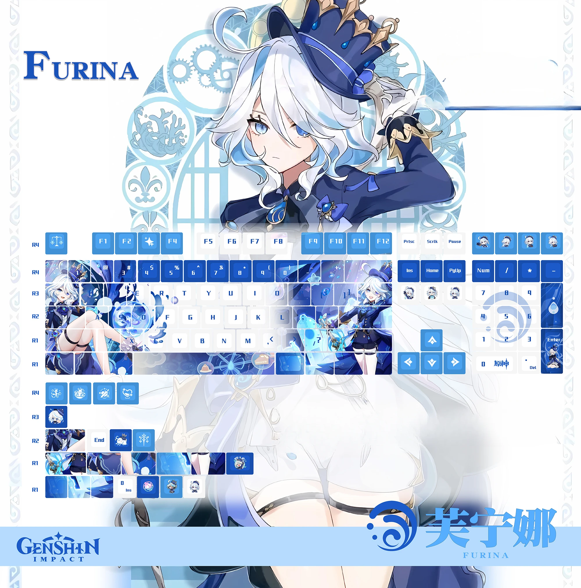 

Genshin Impact Keycap Fufu Frina Water God Mechanical Keyboard Keycap Sublimation Pbt Blue Game Cartoon Character Keycap