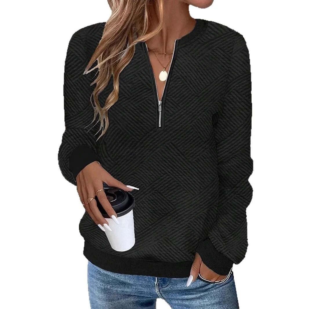 Women Long Sleeve T-shirt 2025 Autumn Winter New Casual Half Zip Sweatshirt Women's Solid Color Long Sleeve Loose Pullover