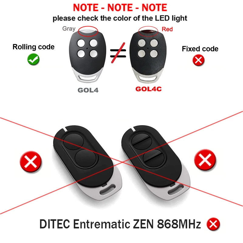 DITEC Entrematic ZEN 2 ZEN4 ZEN2W ZEN4W GOL4 BIXLG4 BIXLP2 BIXLS2 433.92MHz Garage Door/Gate Remote Control KeyFob Transmitter