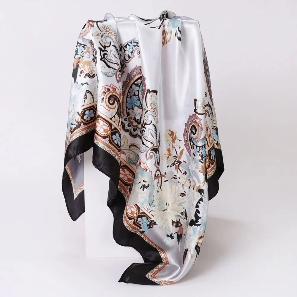 Foulard carré en soie à la mode, châle enveloppant, Hijab doux et confortable, bandeau multifonctionnel respectueux de la peau pour printemps, été et automne