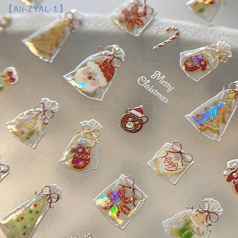 【ZYAL-1】5D هلام شل لمعان عيد الميلاد مسمار الفن ملصقات سانتا كلوز ندفة الثلج شجرة عيد الميلاد كوكي أكياس ملصقات الأظافر