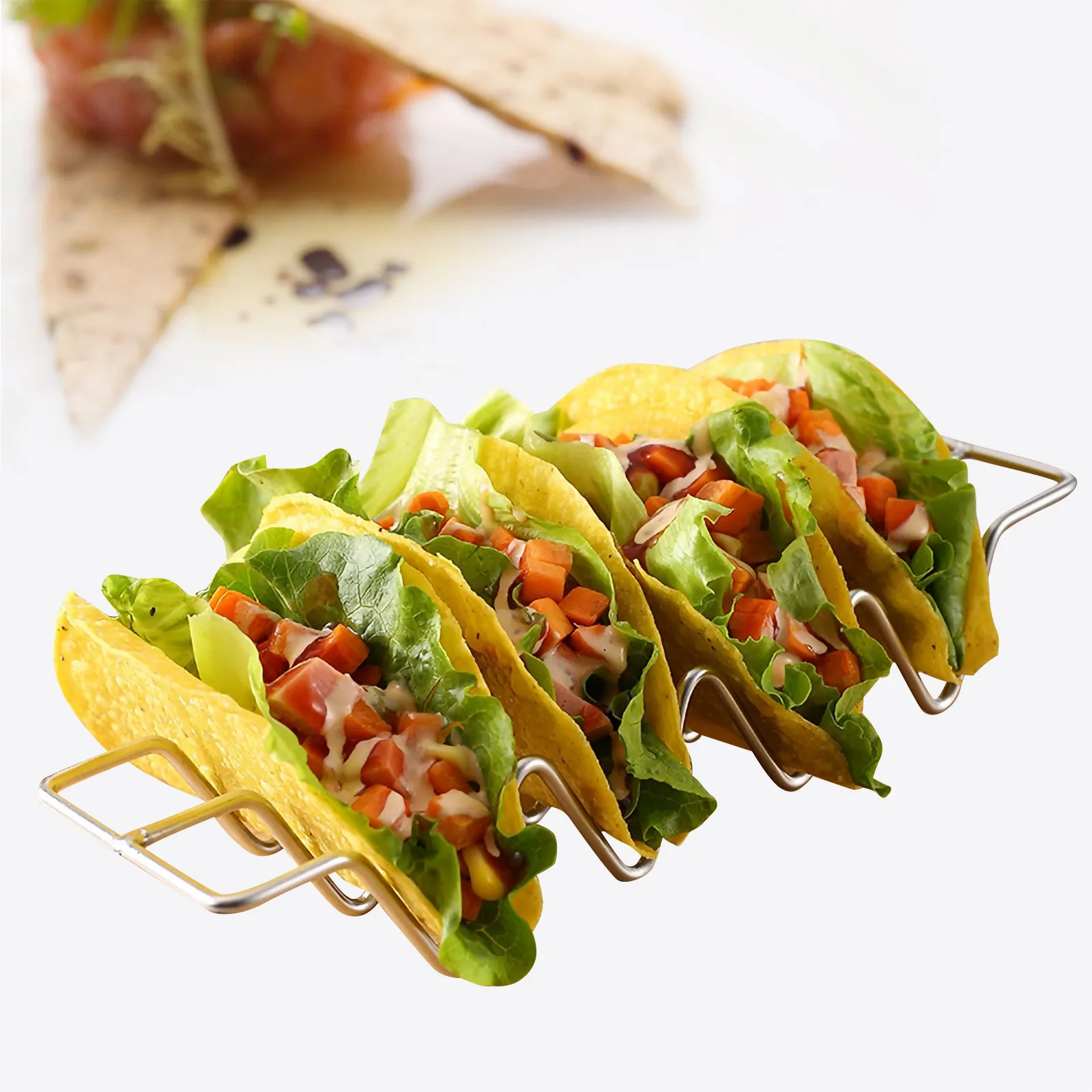 

Corn Tortillas Stainless Steel Pancake Stand Metal Taco Holder Stands Burrito Tray Silver Tacos