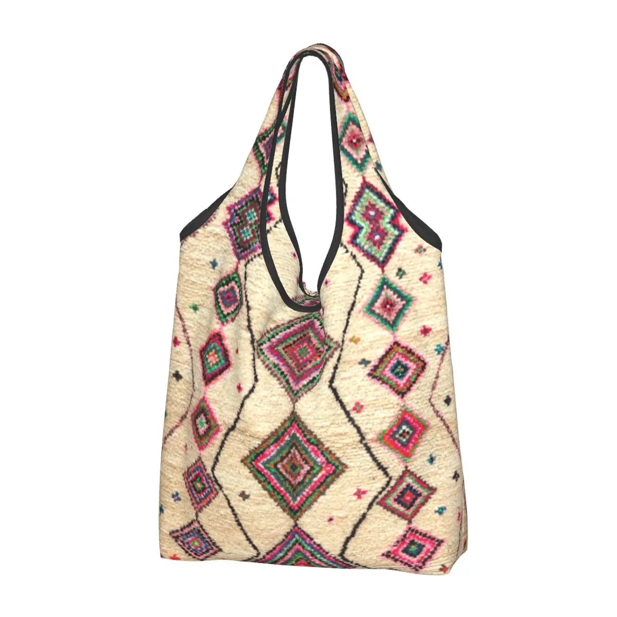 Custom Moroccan Berber Rug Boho Style Groceries Shopping Tote Bag Antique Bohemian Geometric Shopper Shoulder Bags Large Handbag