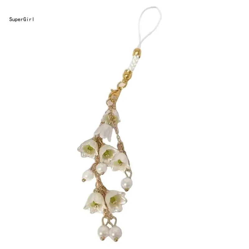 Elegant Flower Charm Phone Chain Phone Strap Orchids Pendant Keychain Hangings J78E