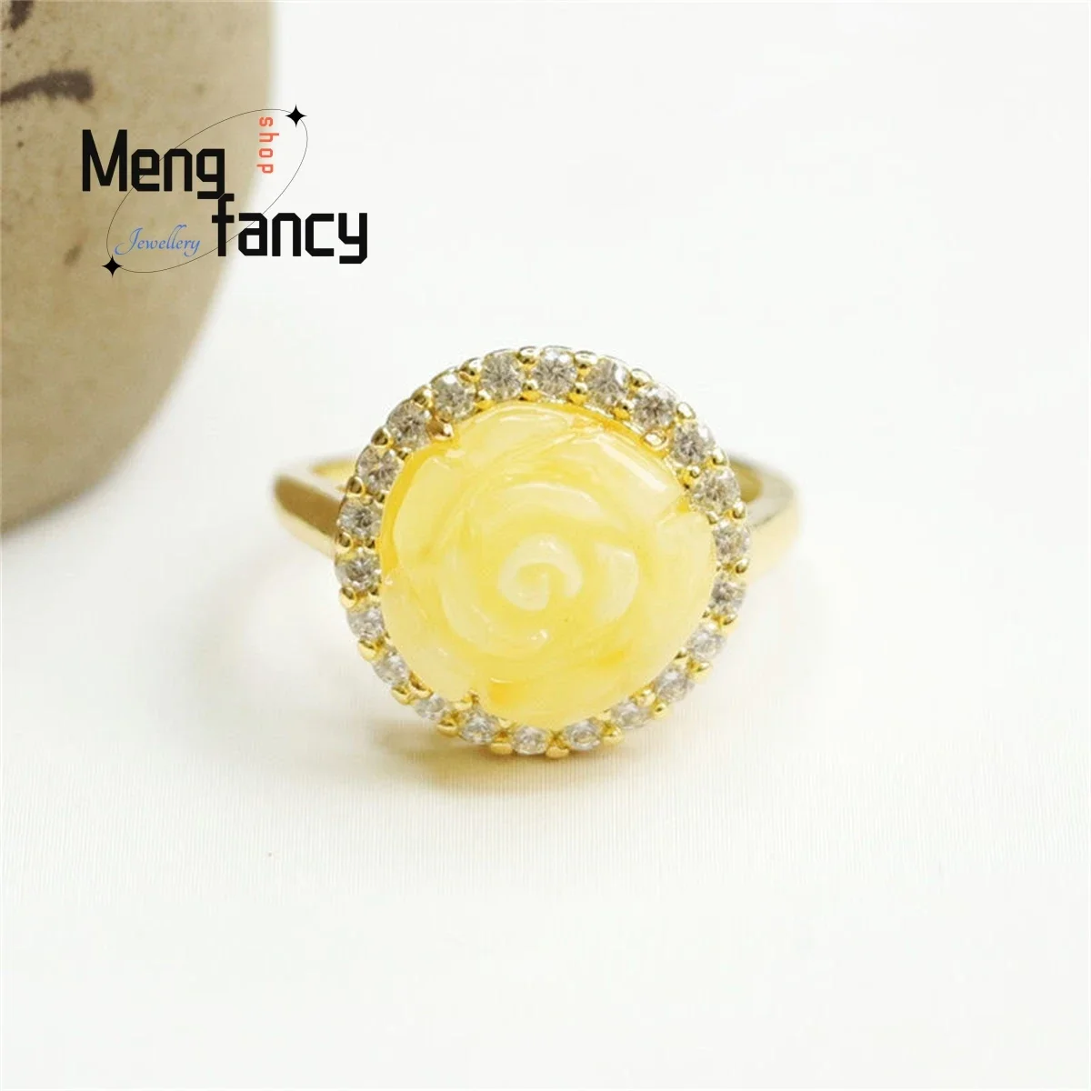 

Natural Genuine Amber Chicken Oil Yellow Rose Ring Simple Generous Personalized Fashion Light Luxury Versatile Beauty Jewelry