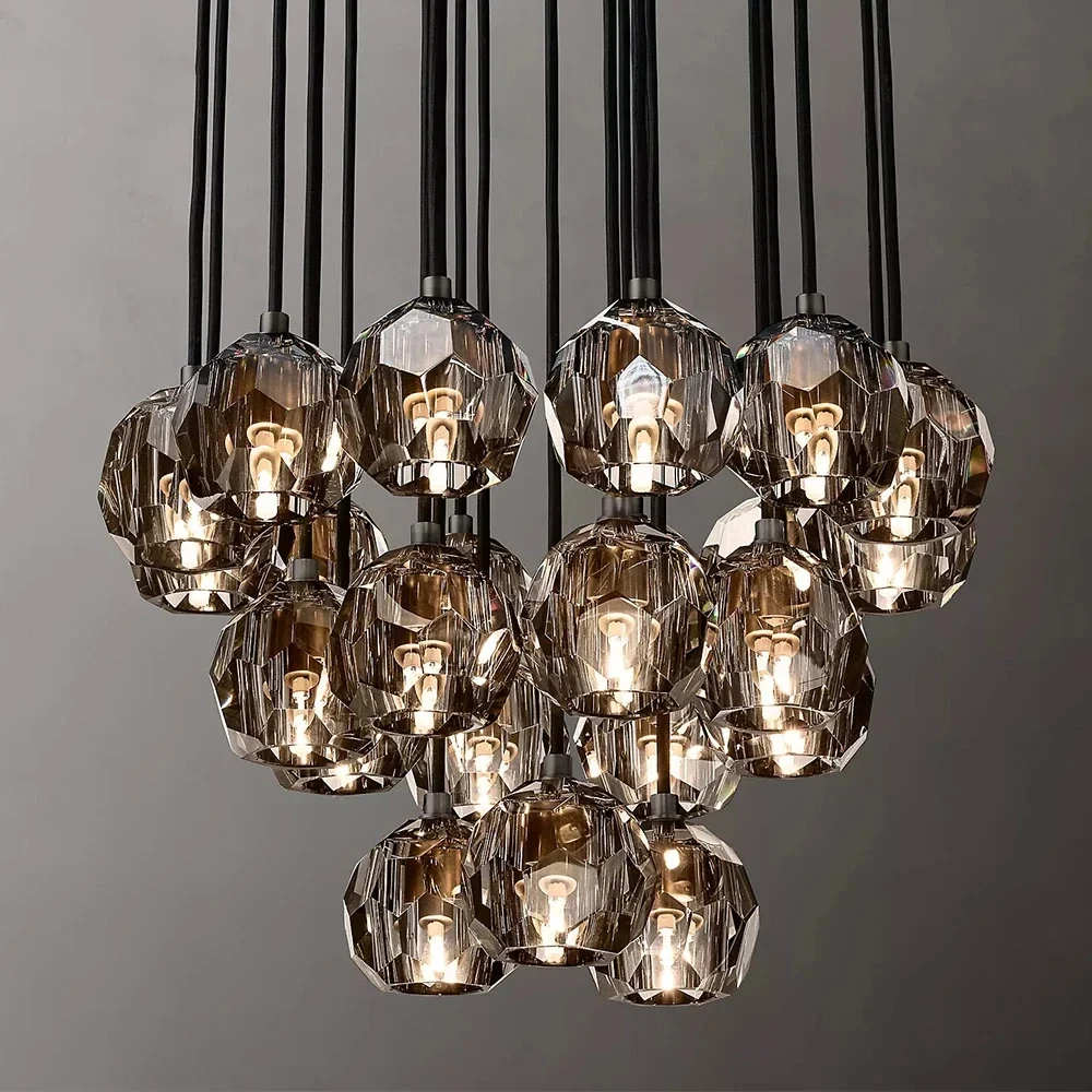 CX015AO Smoke gray round chandelier cluster chandelier modern LED bedroom ceiling pendant lamp crystal chandelier living room