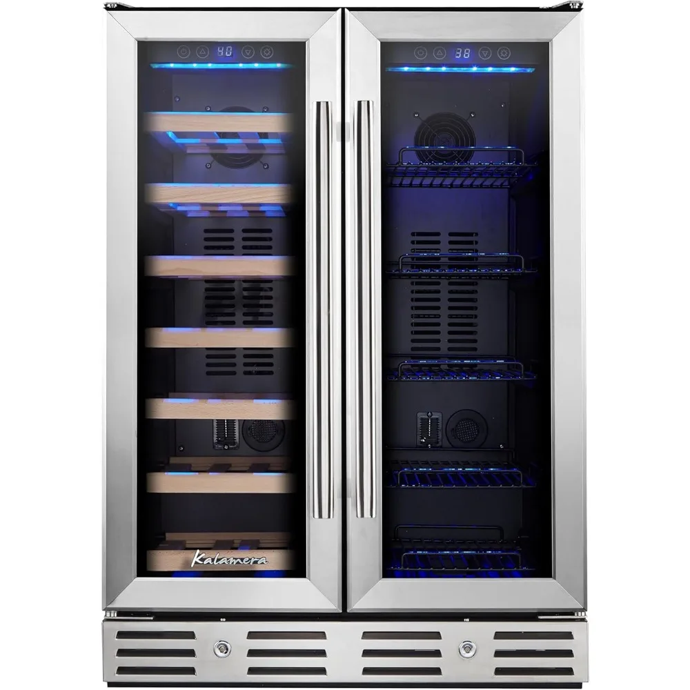 Weinkühlschrank, 24 Zoll Wein- und Getränkekühlschrank für Unterbau, Dual-Zone-Weinkühler mit 20 Flaschen & 78 Dosen, Maßanfertigung