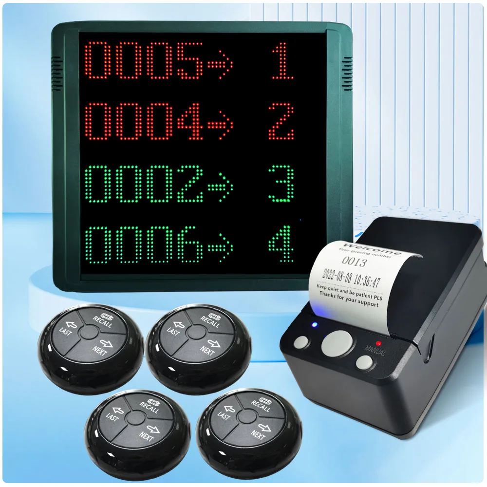 

Queue Calling System Pager Take A Number System Customer Number System for Restaurant Hospital Bank (4 Button+display+Printer)