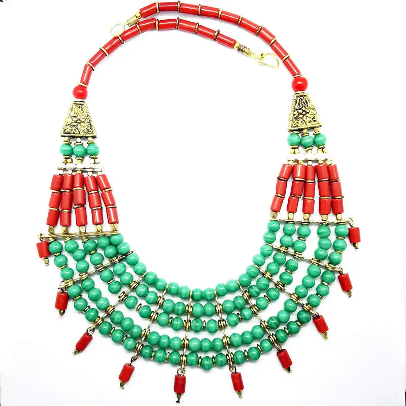 Indian Jewelry Necklace Nepal Colorful Lampwork Beaded Necklace Multi Statements TNL439