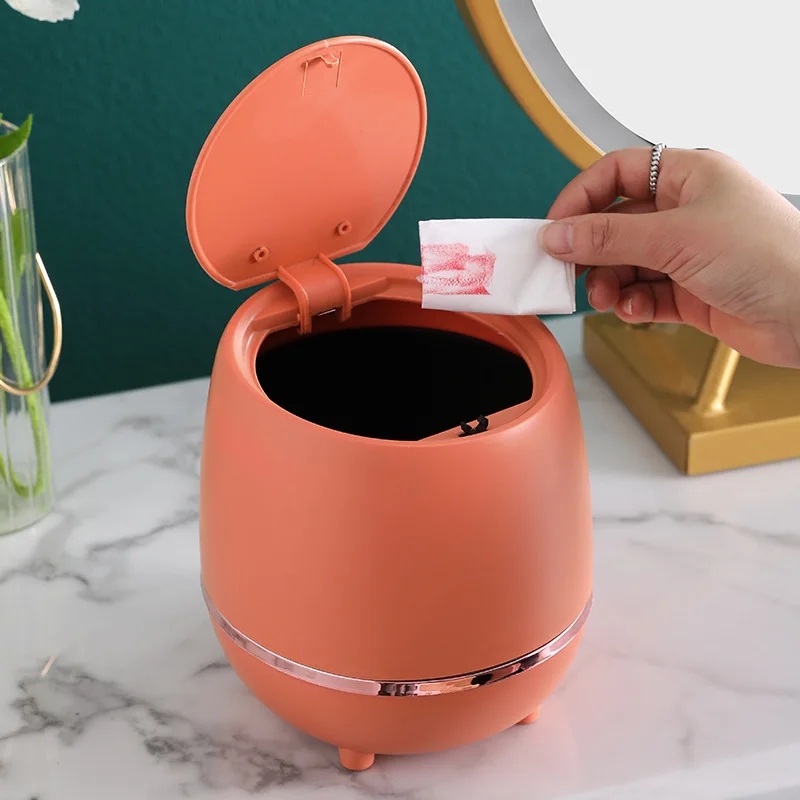 

Desktop Trash Can Household Press-type with Lid Debris Bucket Mini Dressing Table Storage Office Paper Basket