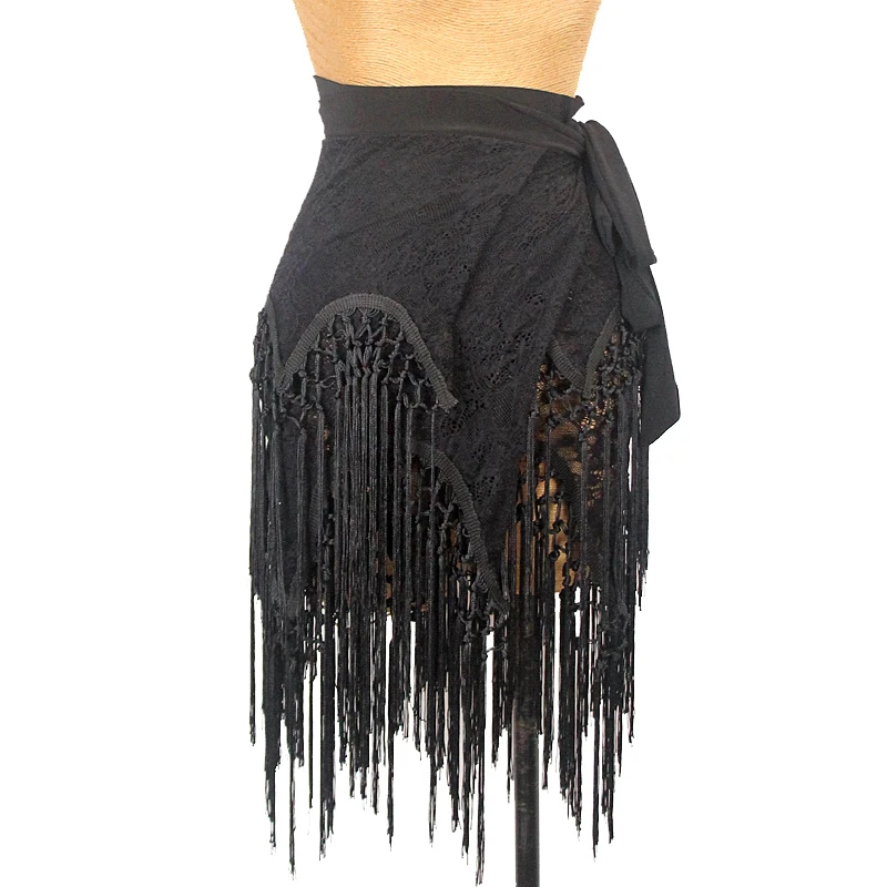 Sexy Black Lace Latin Dance Skirt Women Woven Tassel Hip Scarf Adult Cha Cha Rumba Samba Sance Clothes Practice Wear DNV18670