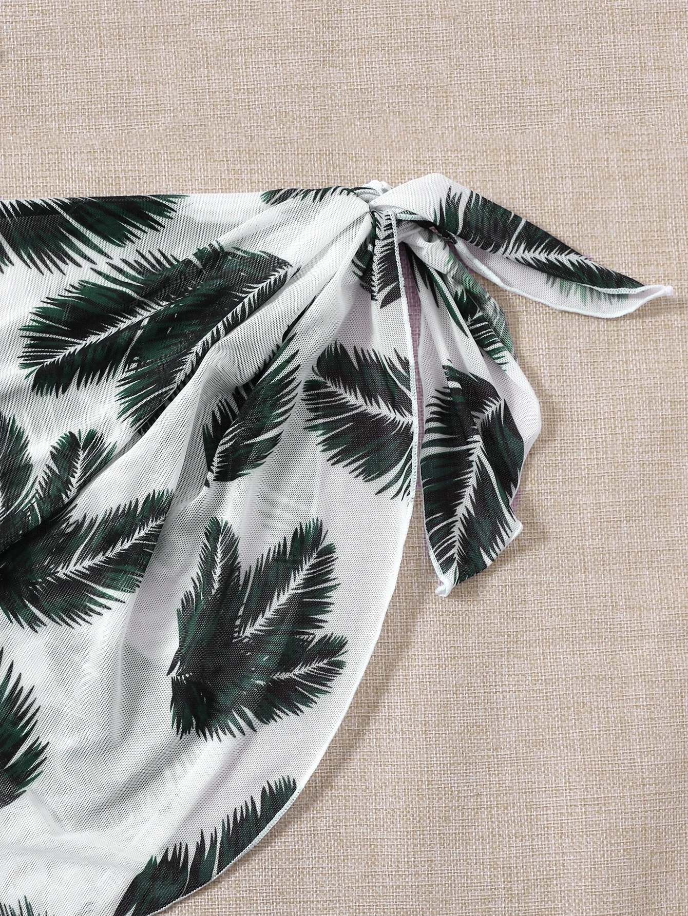 

Summer Beach Leaf Print Bikini Set Halter Triangle Top High Cut Bottom Cover Up Skirt 3 Piece