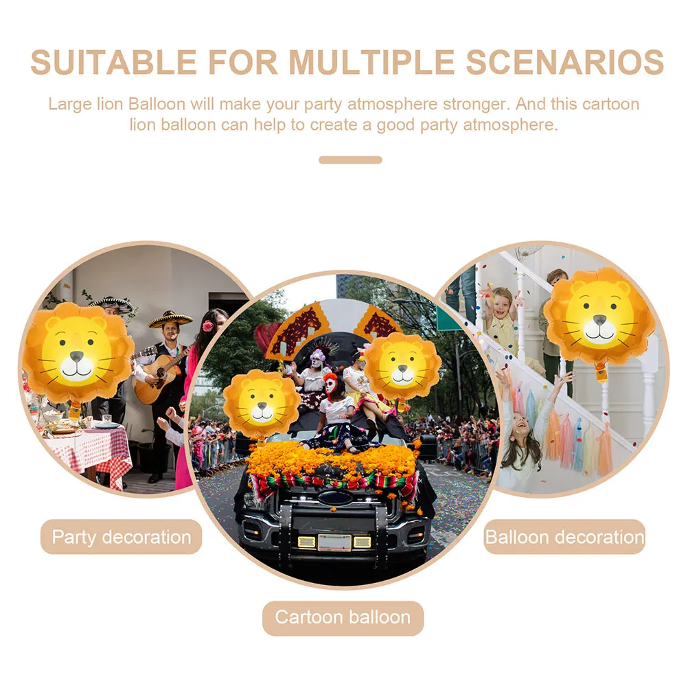 

10pcs Lion Balloons Animal Shape Cartoon Giant nament Party Decorations Aluminum Lion Balloons Jungle Theme