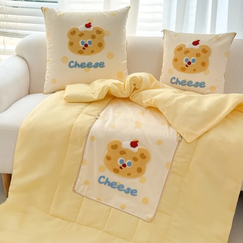 

2 In 1 Pillow Blanket Foldable Dual Use For Car Interior Home Office Napping Air Conditioning Quilt Cute Cheese Bear Woman Gift