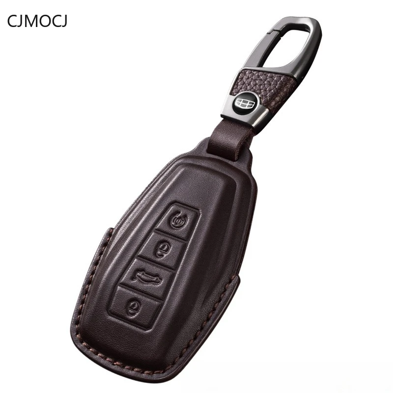 Premium Genuine Leather Key Cover Case for Geely Boyue L/Xingrui L/Binrui/Xingrui/Emgrand/Geely CON/Haoyue L - Key Fob Shell