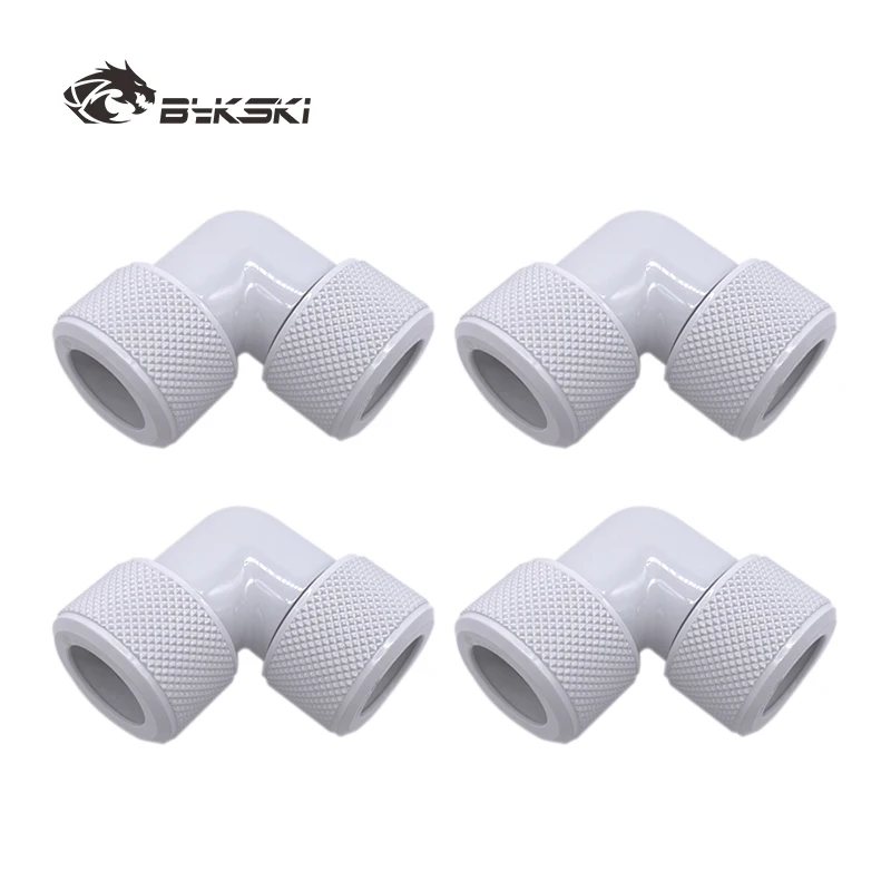 Bykski 4pcs/set 90 Degree Fittings for OD12mm / OD14mm / OD16mm Tubing Hand Compression Copper Fitting Gold/Black/ White/ Silver