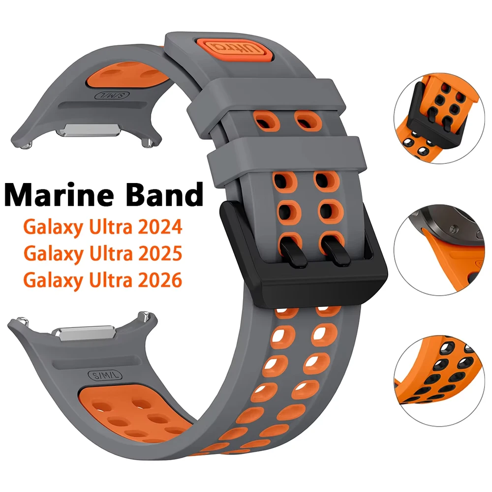 Two-color Breathable Silicone Strap for Samsung Galaxy Watch Ultra 2/1 47mm Replacement Bracelet Wristband for Galaxy Ultra 2025