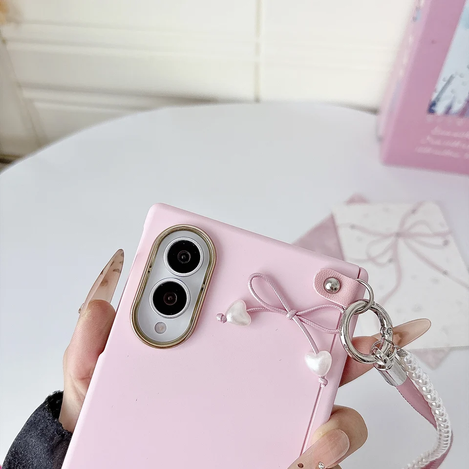 Funda dulce de color sólido con moño para Samsung Galaxy Z Fold 8 Wide, funda magnética con moño 3D a prueba de golpes 6